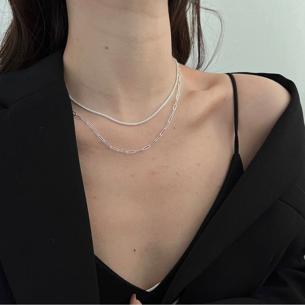 SILVER 14k Plated 2pc Paperclip Rope Necklace Set
